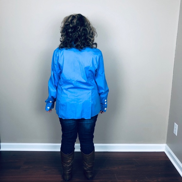 Boden Blue casual cotton button-down blouse - Picture 4 of 8